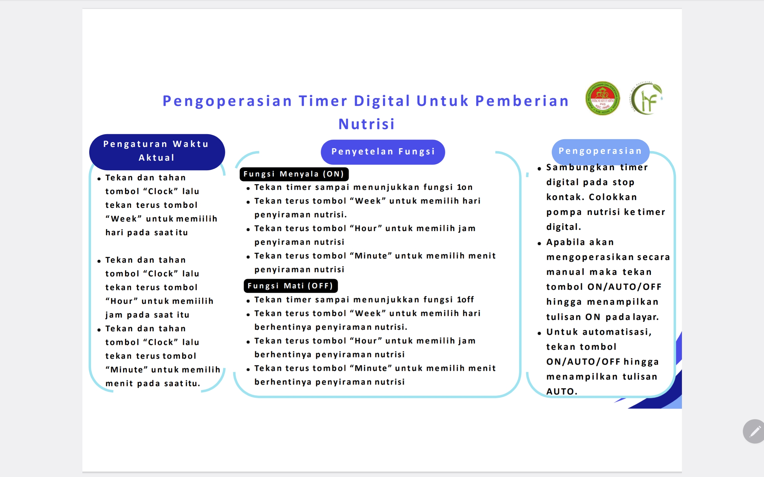 Pengoperasian Timer Digital untuk Pemberian Nutrisi